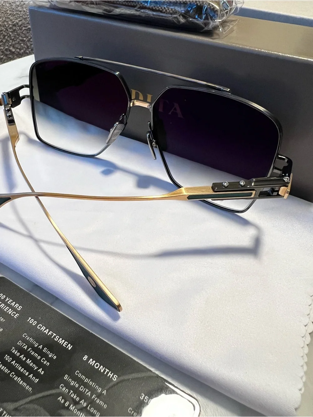 DITA Black & Gold Rectangular Aviator Sunglasses